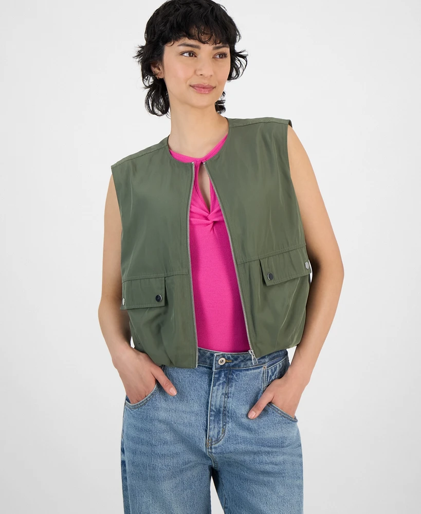 Bar Iii Women's Bubble-Hem Cargo Vest, Exclusively at Macy's