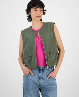Bar Iii Women's Bubble-Hem Cargo Vest, Exclusively at Macy's