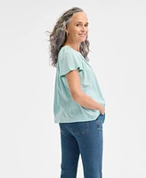 Style & Co Petite Button-Front Flutter-Sleeve Top, Exclusively at Macy's