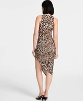 Bar Iii Women's Cheetah-Print Asymmetrical Midi Dress, Exclusively at Macy's
