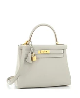 Pre-Owned Hermes Kelly 28 Handbag Grey Clemence with Gold Hardware