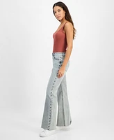 Indigo Rein Juniors' High-Rise Stud-Trim Flare-Leg Jeans