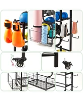 Heavy-Duty Garage Sports Equipment Organizer with Baskets and Hooks