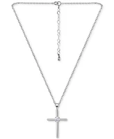 Giani Bernini Cubic Zirconia Cross Pendant Necklace (3/8 ct. t.w.) in Sterling Silver, 16" + 2" extender