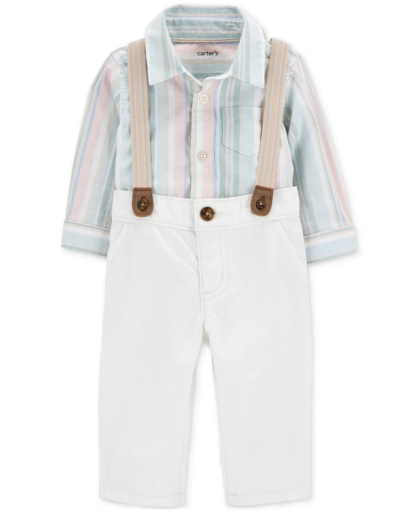 Carter's Baby Boys 3-Pc. Button-Front Bodysuit, Pants, & Suspenders Pants Set