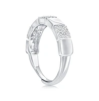 Sterling Silver, Square Polished & Pave Cz Half Eternity Ring