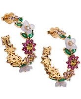 Kate Spade New York Gold-Tone Medium Mixed Stone Flower Hoop Earrings, 1.49"