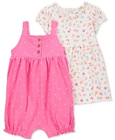 Carter's Baby Girls Cotton Romper & Dress With Diaper Cover, 2 Piece Set