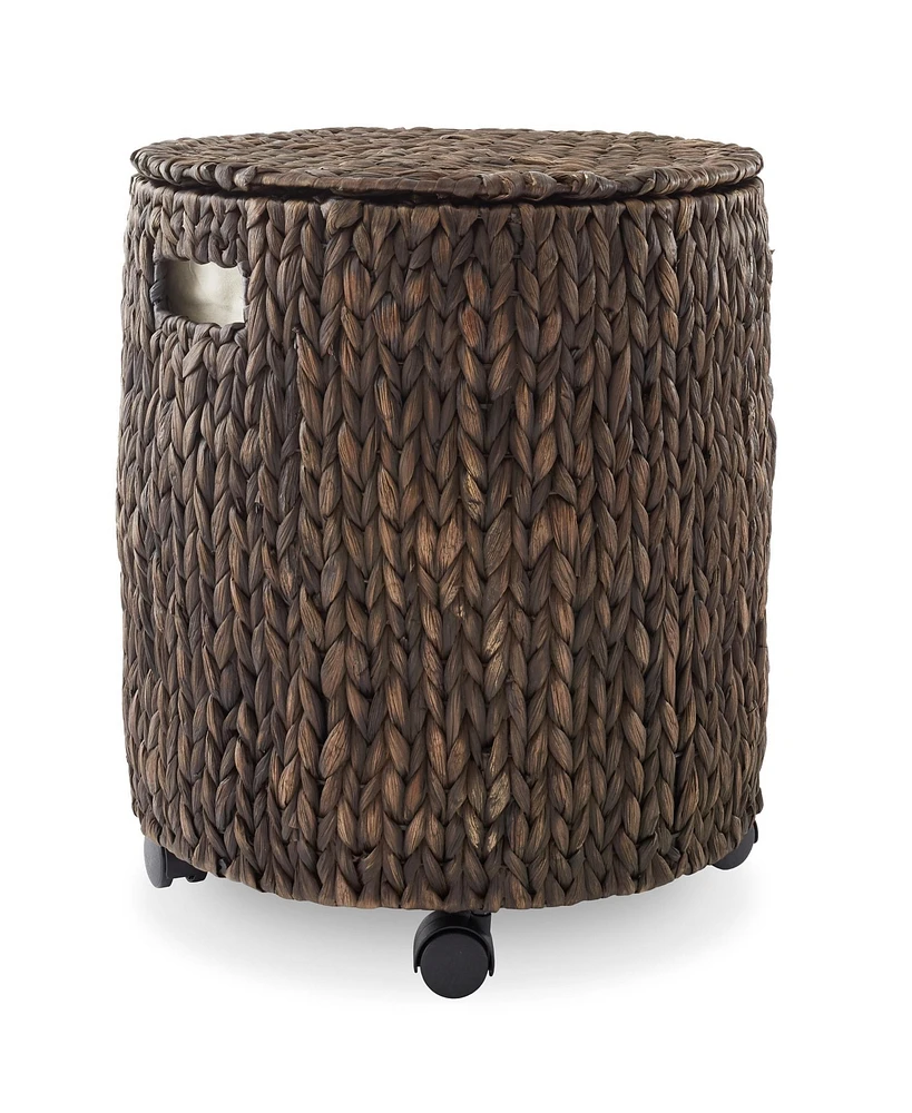 Casafield Rolling Storage Basket - Natural, Handwoven Hyacinth Rolling Hamper with Lid, Storage Bin on Wheels for Living Room, Bathroom, Laundry