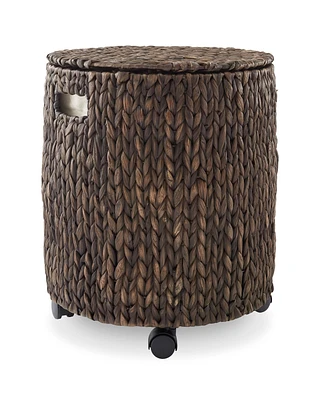 Casafield Rolling Storage Basket - Natural, Handwoven Hyacinth Hamper with Lid, Bin on Wheels for Living Room, Bathroom, Laundry