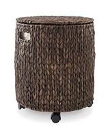 Casafield Rolling Storage Basket - Natural, Handwoven Hyacinth Rolling Hamper with Lid, Storage Bin on Wheels for Living Room, Bathroom, Laundry