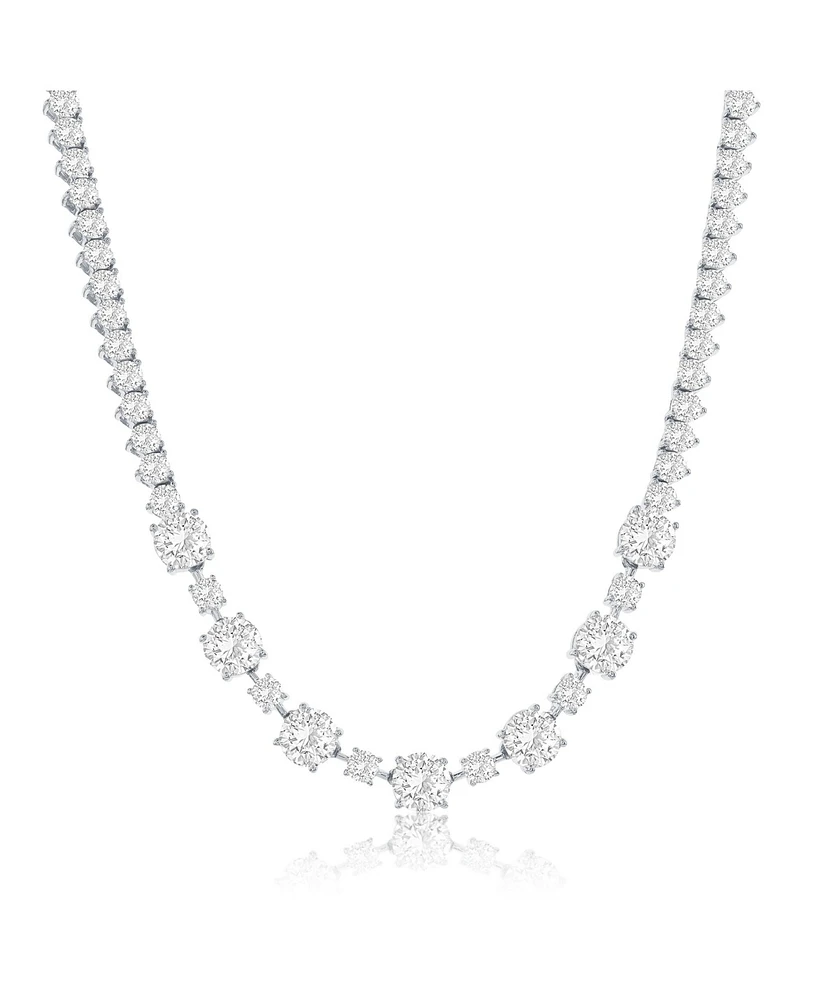 Sterling Silver, Alternating Round Cz Tennis Necklace