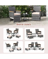 5 Pieces Patio Conversation Set with Soft Cushions and Ottomans-Beige