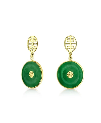 Bling Jewelry Asian Style Green Jade Dangle Earrings 14K Gold Plated Sterling Silver