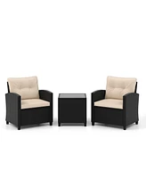 3 Pieces Patio Furniture Set with Tempered Glass Coffee Table