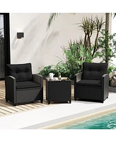 3 Pieces Patio Furniture Set with Tempered Glass Coffee Table