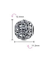 Bling Jewelry Round Barrel Skeleton Skulls Charm Bead Sterling Silver for European Bracelet