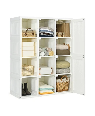 Clothes Foldable Armoire Wardrobe Closet with 12 Cubby Storage for Organized and Space-Saving Wardrobe Solutions