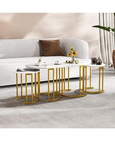 Nesting Coffee Table Set of 3 with Faux Marble Tabletop and Powder-coated Metal Frame