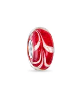 Bling Jewelry Red White Vine Murano Glass Charm Bead with Sterling Silver Core for Bracelets