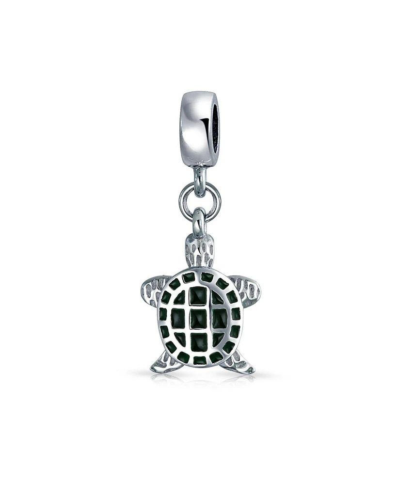 Bling Jewelry Nautical Green Turtle Dangle Charm Bead Sterling Silver for European Bracelet