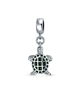 Bling Jewelry Nautical Green Turtle Dangle Charm Bead Sterling Silver for European Bracelet