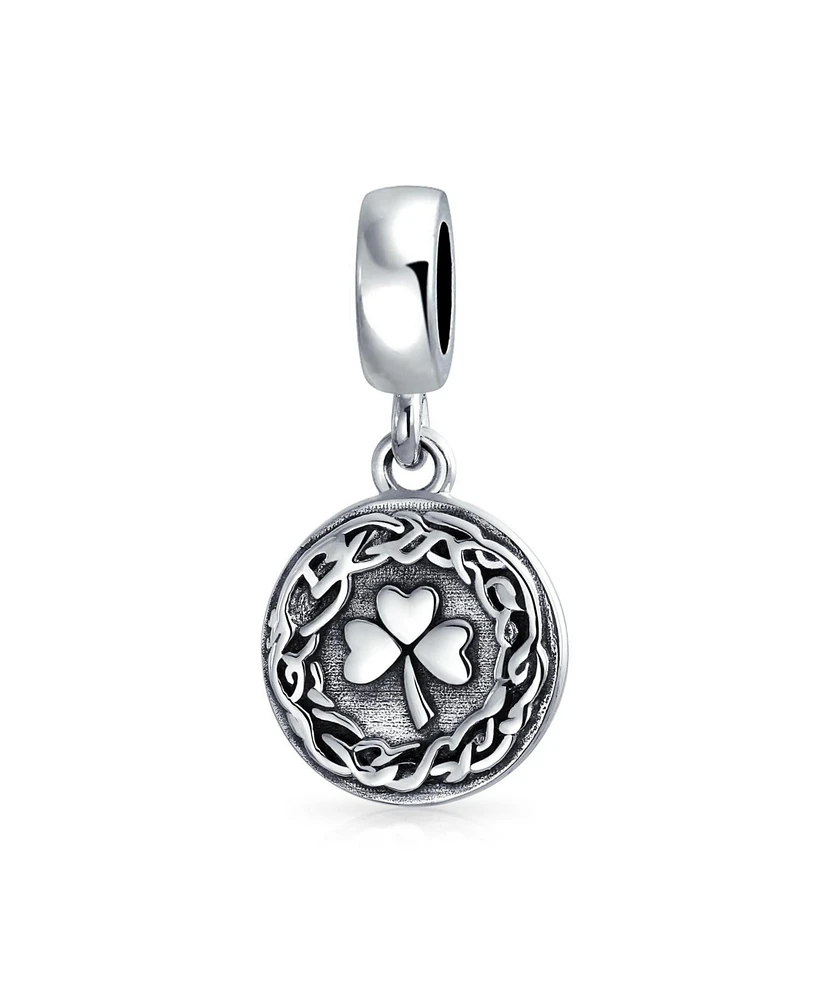 Bling Jewelry Round Disc Good Luck Celtic Knot Irish Clover Dangle Charm Bead Sterling Silver