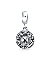 Bling Jewelry Round Disc Good Luck Celtic Knot Irish Clover Dangle Charm Bead Sterling Silver