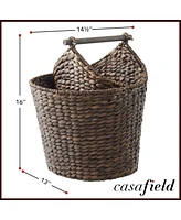 Casafield Toilet Paper Magazine Storage Basket with Roll Holder, Natural - Woven Water Hyacinth Wicker Bathroom Bin