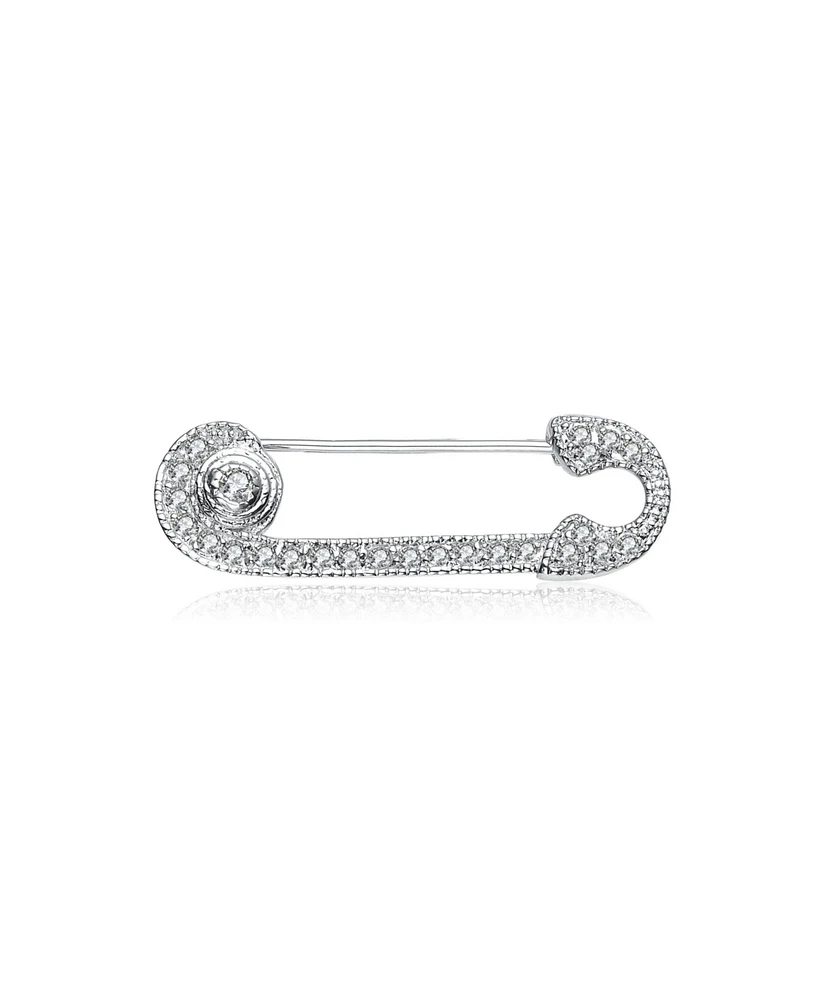 Sterling Silver White Gold Plated with Clear White Cubic Zirconia Pin