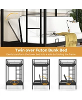 Sturdy Futon Bunk Bed with Two Ladders and Comfortable Seating