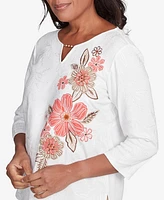 Alfred Dunner Women's Catalina Island Romantic Embroidered Floral Top