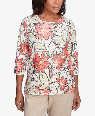 Alfred Dunner Women's Catalina Island Bold Floral Textured Top