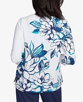 Alfred Dunner Women's Nantucket Fineline Floral Three Quarter Sleeve Top