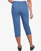 Alfred Dunner Women's Flower Power Detailed Denim Capri Pants