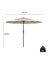10 Ft Patio Umbrella with Solar Lights 3-Tier Outdoor Table Market Pool Umbrellas for Patio, Red