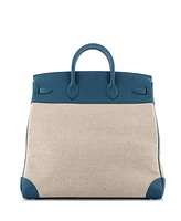 Pre-Owned HERMES Hac 40 Handbag Toile and Blue Evercolor with Palladium Hardware