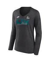 Fanatics Women's Heather Charcoal Philadelphia Eagles Super Bowl Lix Quick Pass Long Sleeve V-Neck T-Shirt