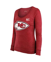 Majestic Women's Patrick Mahomes Red Kansas City Chiefs Super Bowl Lix Player Name Number Tri-Blend Long Sleeve Scoop Neck T-Shirt