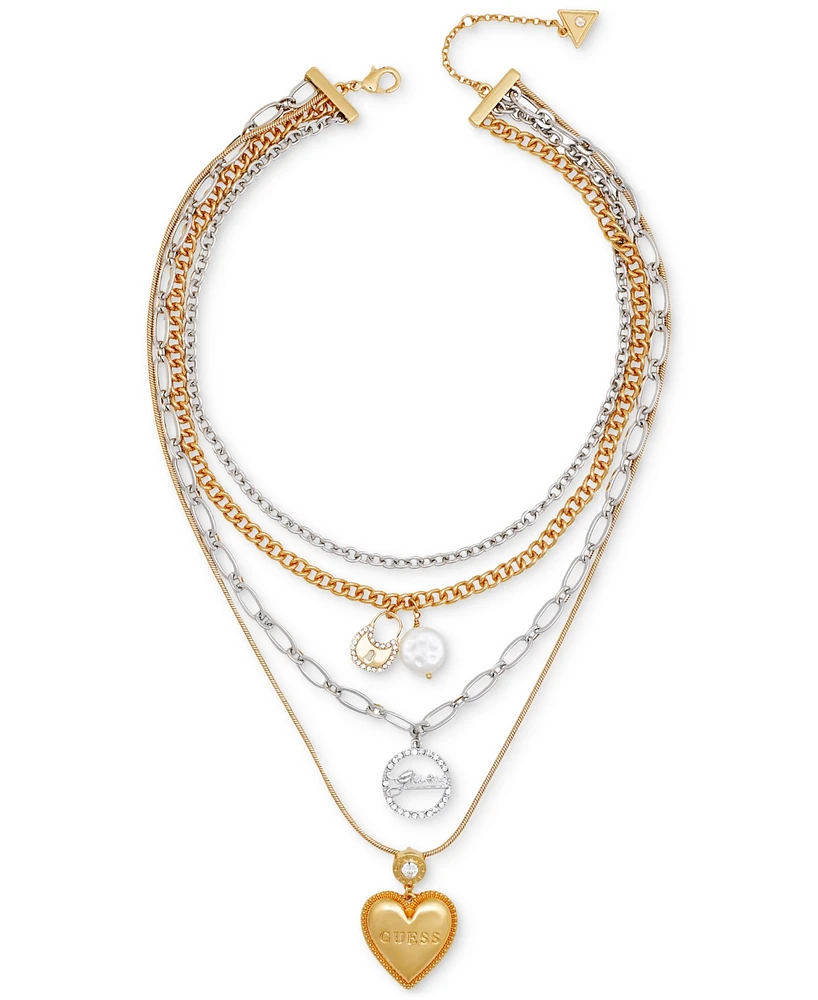 Guess Two-Tone Crystal Charm Layered Necklace