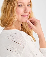 Style & Co Women's Cotton Mixed-Stitch Pointelle Sweater, Exclusively at Macy's