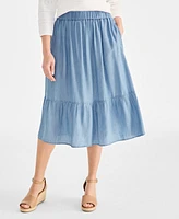 Style & Co Petite Chambray Tiered Midi Skirt, Exclusively at Macy's