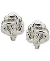 Anne Klein Silver-Tone Crystal Twisted Knot Button Clip Earrings