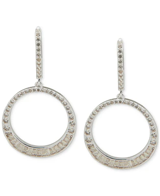 Anne Klein Silver-Tone Crystal Baguette Orbital Earrings