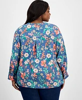 Tommy Hilfiger Plus Floral-Print Popover Tunic, Exclusively at Macy's
