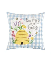 18" x 18" Bee Happy In Blue Embroidered Throw Pillow