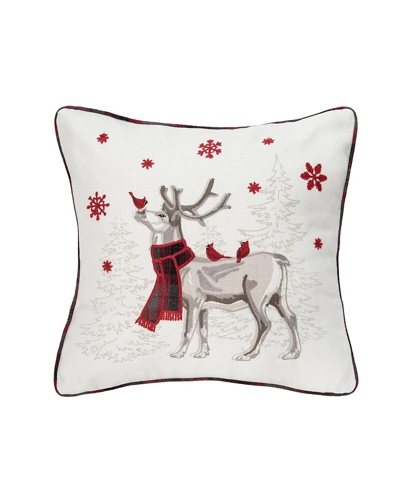 18" x 18" Frosty Deer Embellished Christmas Throw Pillow