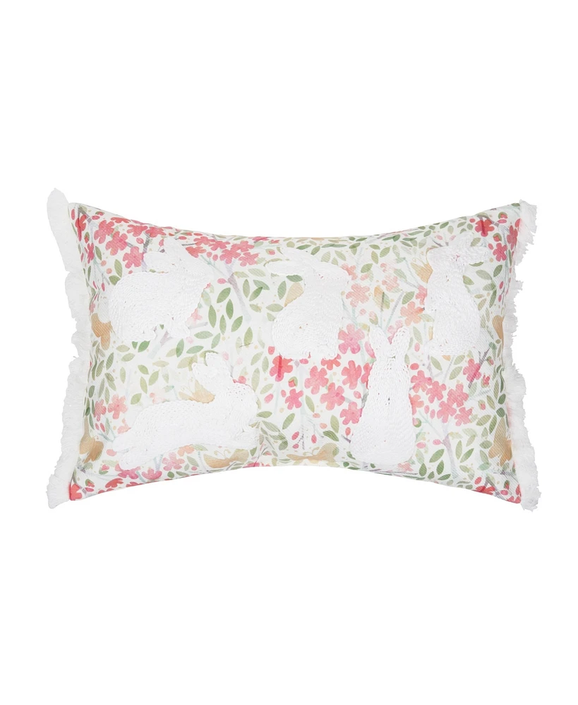 Bunnies Flowers Lumbar Pillow