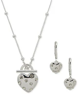 Anne Klein Silver-Tone Crystal Heart Pendant Necklace & Earrings Set