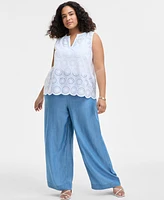 On 34th Trendy Plus Cotton Eyelet Split-Neck Tank, Exclusively at Macy's
